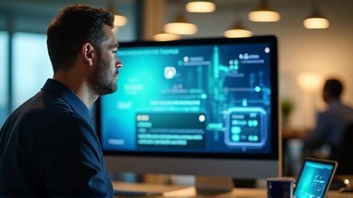 Customer using TéléDesign's telecom service in professional setting